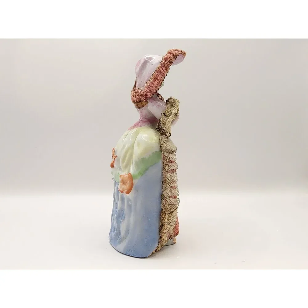 Vintage Porcelain Lace Lady Figurine Pink Dress Hat Parasol Japan 5 inches